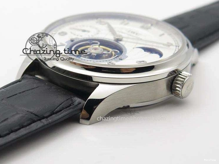 MIROTIME 0225 UrbanStyle Portuguese Tourbillon Power Reserve Moonphase SS White Dial On Black Leather Strap 7318